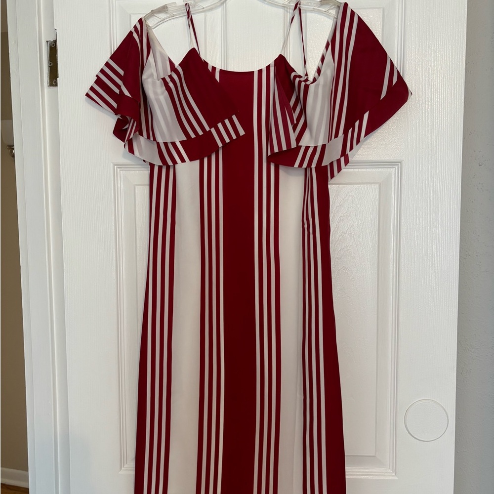Red and White Striped Off-Shoulder Dress